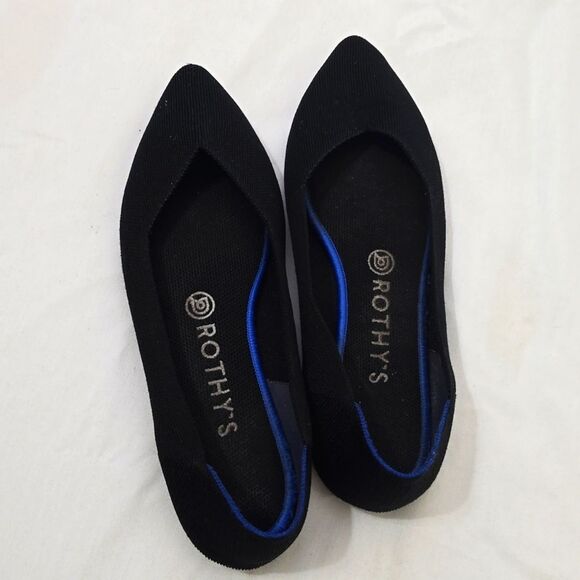 Rothy's Elegant Black Flats with Blue Highlights - Picture 2 of 5